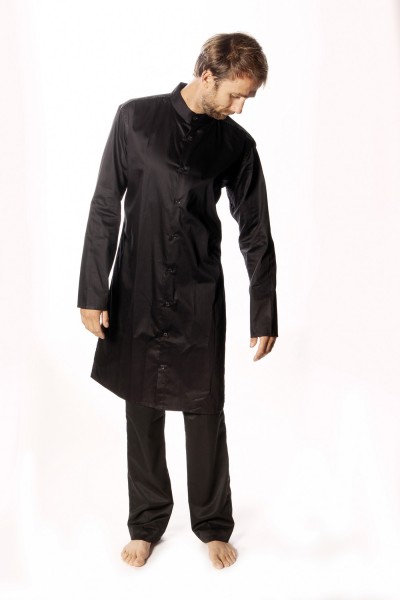 Baïsap - Chemise longue noire - Tunique homme col mao en popeline de coton