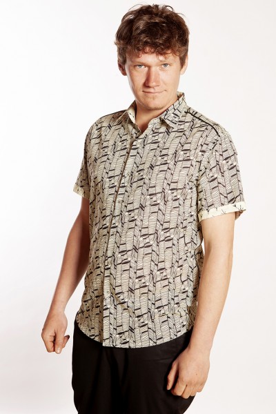 Baïsap - Feather shirt men short sleeve - Cream printed shirt for men