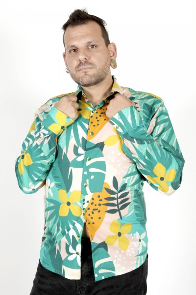 Baïsap - Tropicool shirt for men - Green printed shirt slim fitting