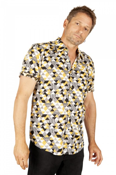 Baïsap - Camisa Triángulos manga corta - Camisa negra y dorada hombre 