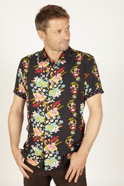 Baïsap - Schwarzes Hawaii Hemd - Russisch - Bunte Herrenhemden Kurzarm aus Viskose