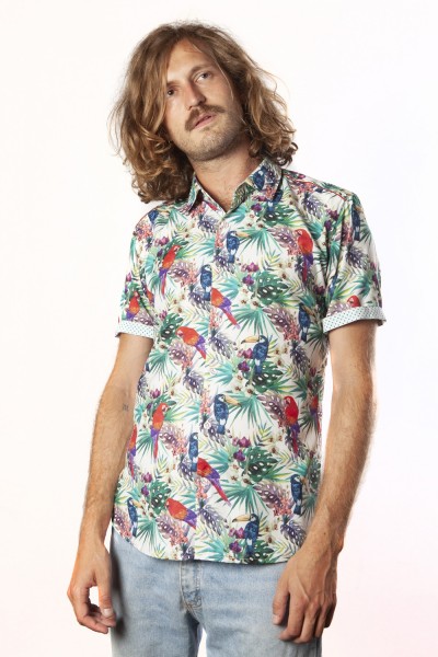 Baïsap - Mens bird shirt short sleeve - Tropical half sleeve with colors