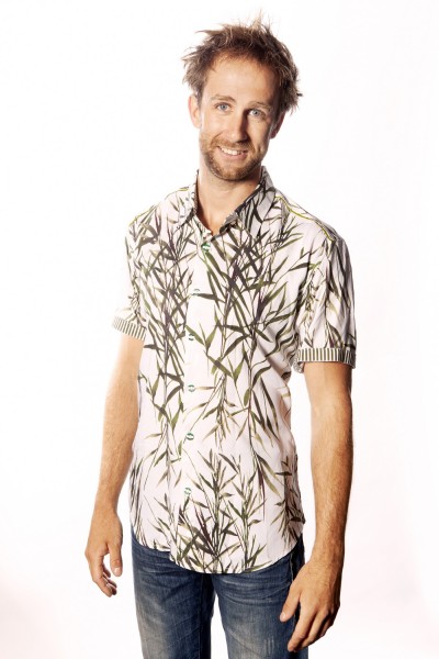 Baïsap - Green printed shirt, short sleeve - Wild Grass - Bamboo print shirt for men