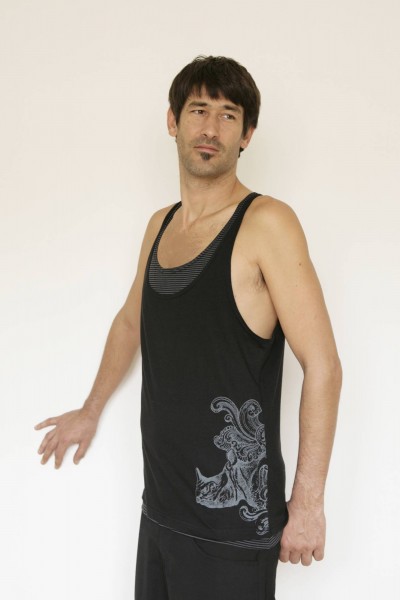 Baïsap - Rhino Tank - Double tank top in black jersey and black and gray striped jersey