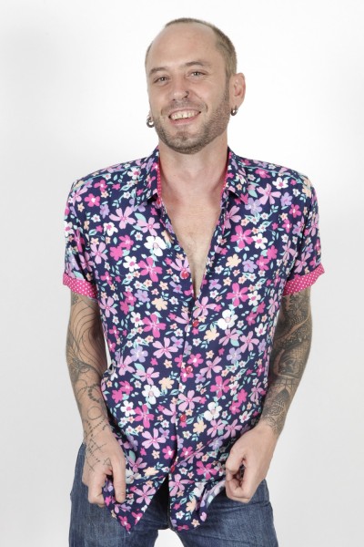 Baïsap - Hemd Herren rosa kurzarm - Liberty - Kurzarmhemd Blumen für Männer