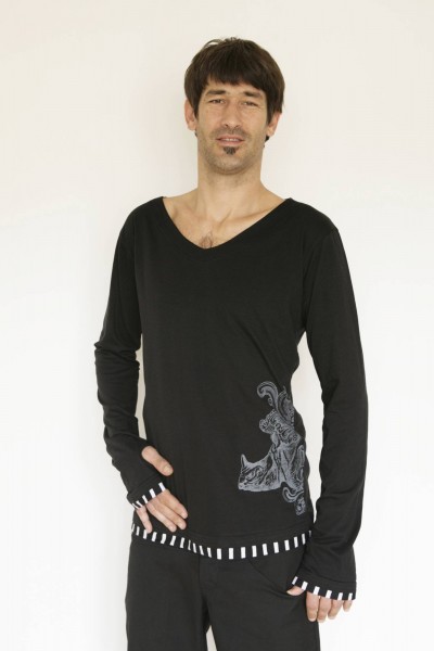 Baïsap - Rhino Sweat - A long sweat-shirt - made of black jersey and black and white striped