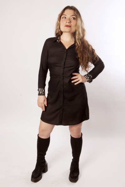 Baïsap - Vestido camisa Negra - Vestido corto manga larga 