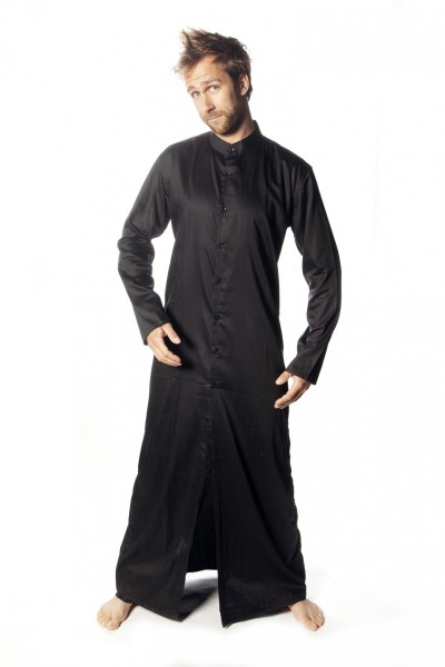 Baïsap - Soutane chemise noire - Chemise longue noire col mao