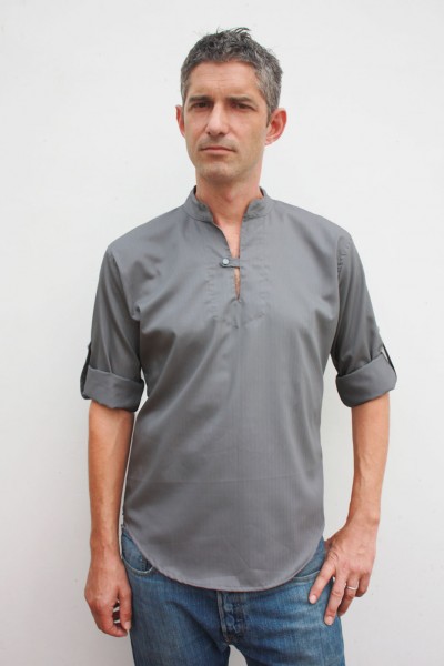 Baïsap - Tunica masculina gris- Kurta Sagar - Camisa indiana masculina 