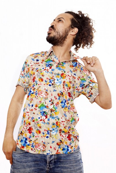 Baïsap - Camisa manga corta floreada - Acuarela - Viscose ligera gris pardo motivo floral arco iris 