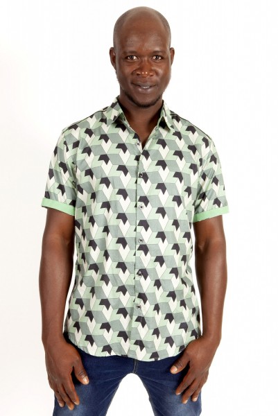 Baïsap - Chemise 3D manche courte - Chemisette homme verte imprimée