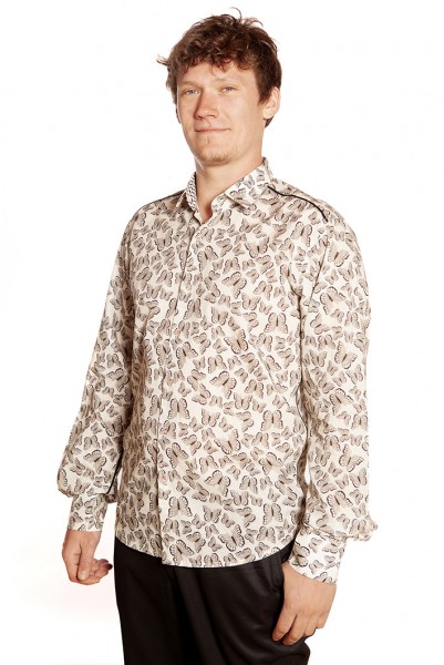Baïsap - Butterfly shirt mens - Swarm - Cream printed shirt, light cotton