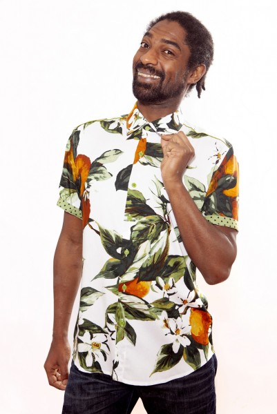 Baïsap - Herrenhemd kurzarm Orange - Obst, Blätter & Blumen Hemd