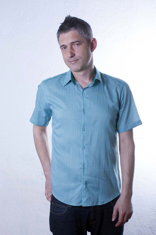 Baïsap - Camisa floral masculina, manga corta - Turquesa - Camisa entallada, de viscosa