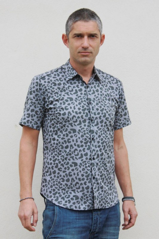 Baïsap - Grey Leopard print shirt, short sleeve - Leopard print shirt for men 