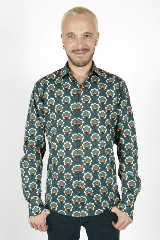 Baïsap - Camisa de flores azul - Retro - Camisa floral vintage masculina 