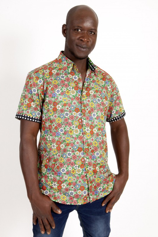 Baïsap - Liberty shirt short sleeve - Meadow - Vintage flower half sleeve shirt for men 