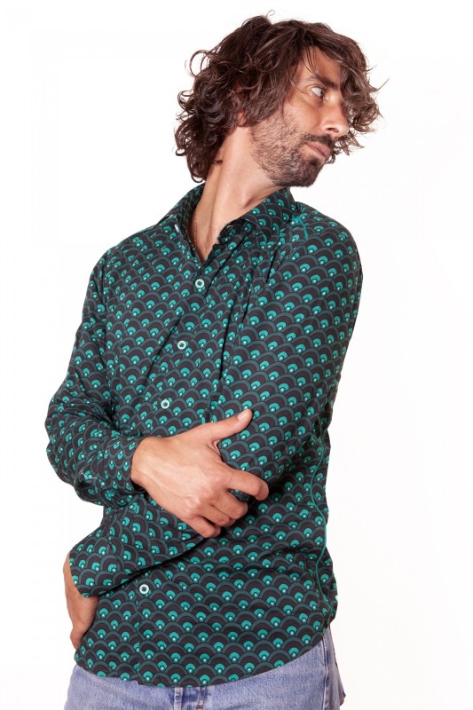 Baïsap - Chemise homme bicolore Écailles - Chemise motif japonais manche longue 