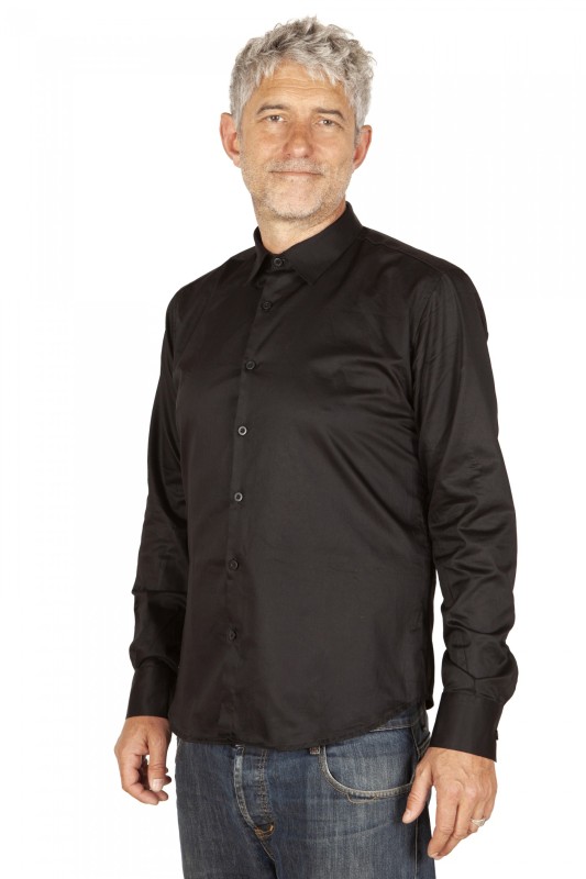 Baïsap - Mens black shirt - Snake - Black fitted shirt cotton made 