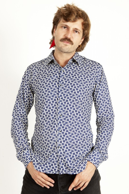 Baïsap - White and blue shirt - Marine - White blue floral shirt long sleeve 