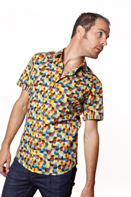Baïsap - Camisa geometrica manga corta - Vintage - Camisas manga corta slim fit masculina
