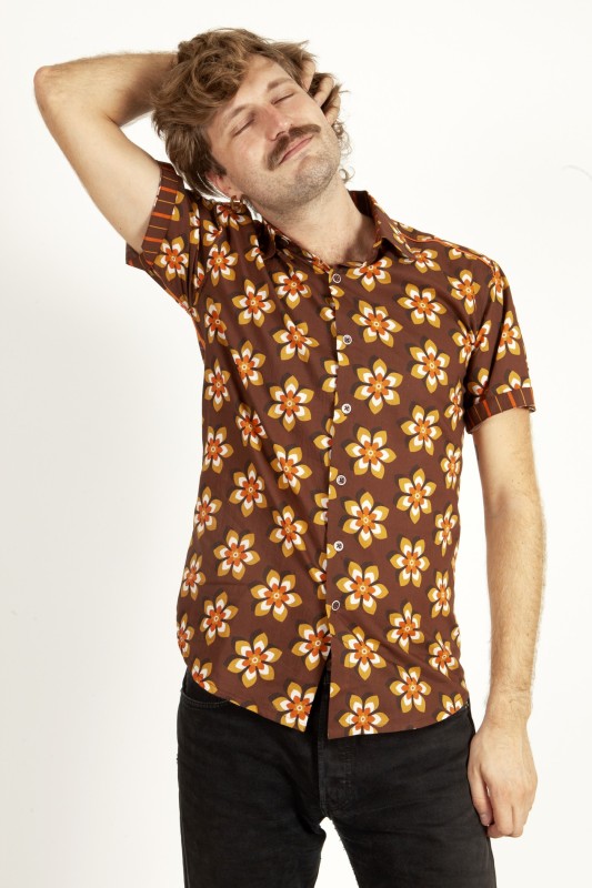 Baïsap - Brown and orange shirt - Kitsch - short sleeve - Vintage short sleeve shirt for men cotton made 