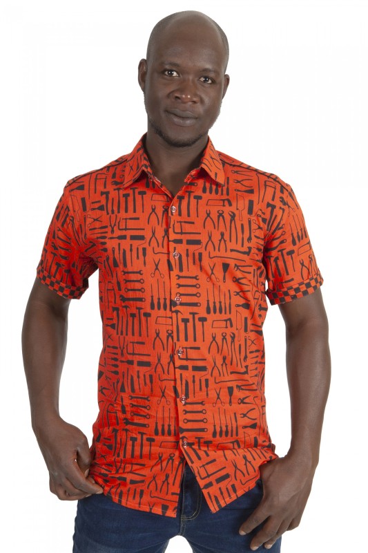 Baïsap - Orange half shirt - Tools - Fitted short sleeve for men 