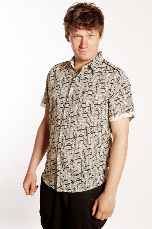 Baïsap - Feather shirt men short sleeve - Cream printed shirt for men 