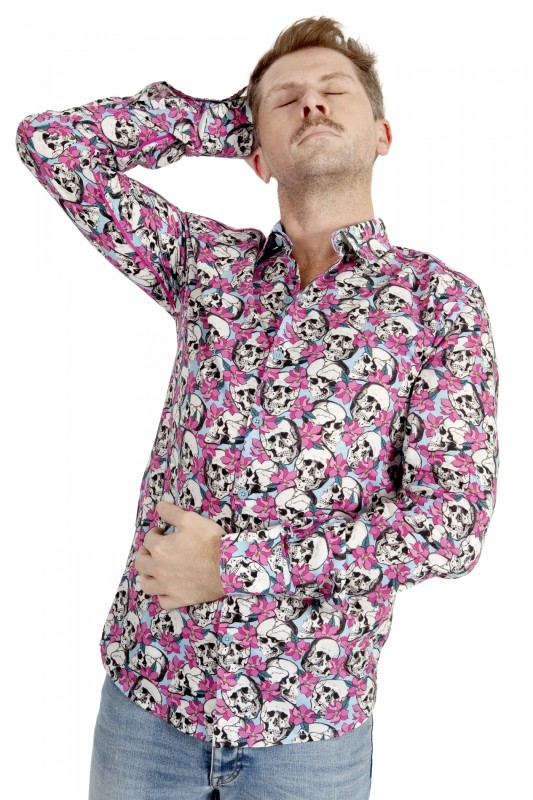 Baïsap - Floral skull shirt - Pink Blue - Pink & blue printed button up