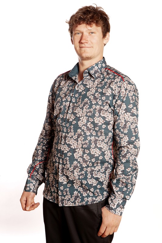 Baïsap - Chemise homme à fleur - Cerisier Bleu - Chemise blanche et bleu, en coton léger
