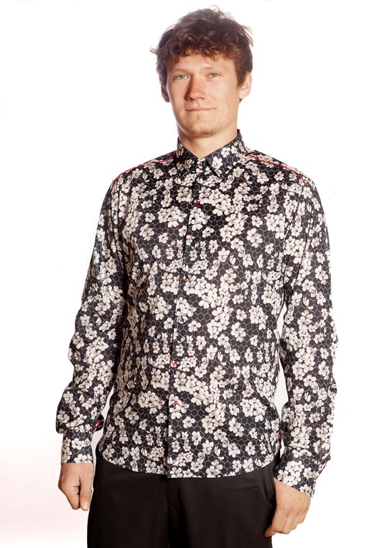 Baïsap - Camisas floreadas para hombres - Alvéolo - Camisa blanca y negra de algodón ligero 