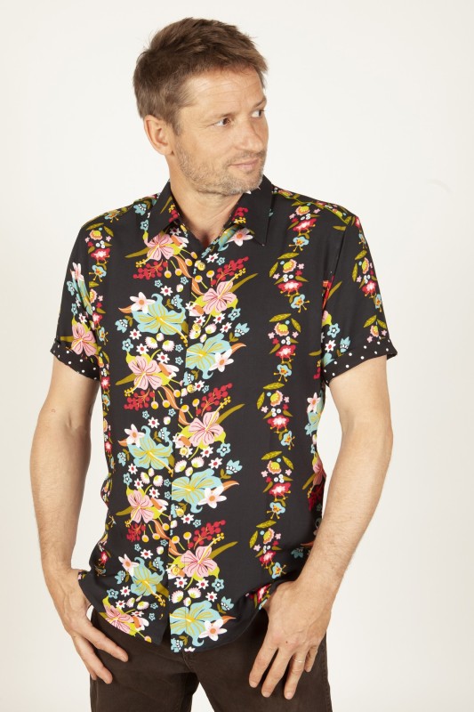 Baïsap - Striped floral shirt - Russian - Fitted short sleeve viscose made 