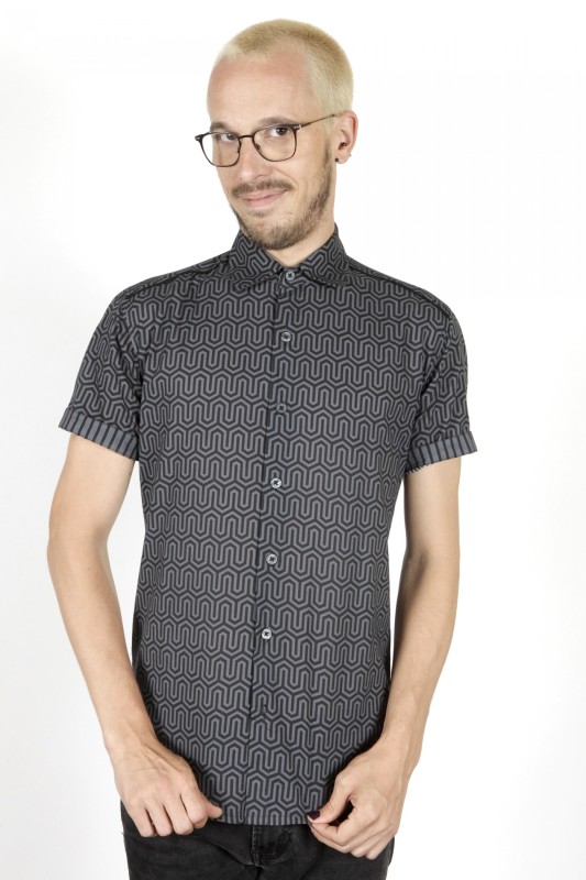 Baïsap - Casual short sleeve shirt -Labyrinth - Geometric print shirt for men 