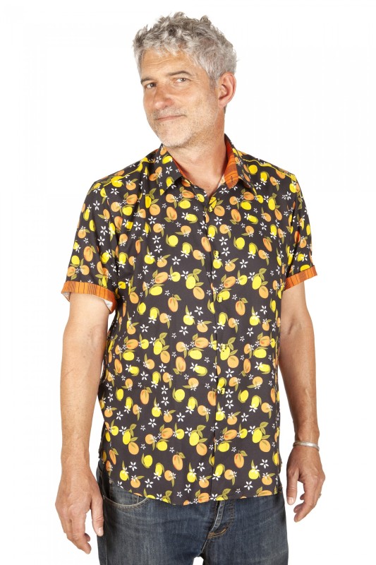 Baïsap - Lemon print shirt - Black orange shirt 