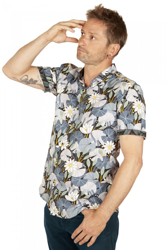 Baïsap - Lotus shirt - Blue floral shirt 