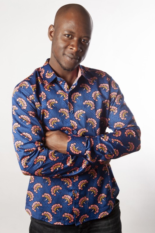 Baïsap - Afrikanische Hemden - Handfächer - Hemd rosa blau für Herren 
