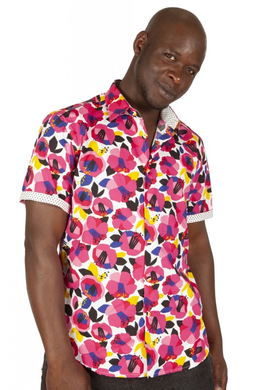 Baïsap - Rose flower shirt - Damascus - Thick cotton shirt short sleeved 