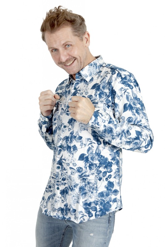 Baïsap - Blue flowery shirt - Cyanotype - Toile de jouy shirt for men 