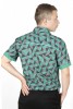 Baïsap - Triangle print shirt short sleeve - Green and gray shirt slim fit - #3153