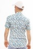 Baïsap - Camisa casual manga corta - Origami - Motivo pajarita de papel azul y gris pardo - #2786