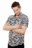 Baïsap - Mens zebra shirt, short sleeve - Black & white printed viscose - #2754