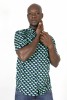 Baïsap - Camisa africana manga corta - Wax - Camisa verde y azul masculina - #3196