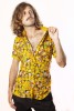 Baïsap - Mustard floral shirt - Sakura - Japanese print shirt short sleeved - #3207