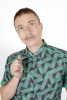 Baïsap - Triangle print shirt short sleeve - Green and gray shirt slim fit - #3155