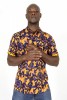Baïsap - Flowers shirt mens - Clematis - Blue and saffron shirt short sleeved - #3168