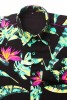 Baïsap - Camisa negra con flores hombre - Aves del Paraíso - Camisa hawaiana manga larga de viscose - #2357