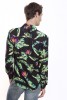 Baïsap - Chemise homme manches longues imprimé végétal - Oiseau De Paradis - Chemise noire à motif coloré oiseau de paradis - #2355