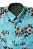 Baïsap - Blaues Hemd mit Blumen, kurzarm - Azur - Kurzarm Hemden mit Aufdruck für Herren - #2625