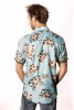 Baïsap - Sky blue floral shirt, short sleeve - Azure - Muslin shirt mens, bold print - #2622