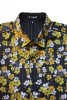 Baïsap - Mens floral shirts short sleeve - Golden Blossom - Black and gold shirt for men, light cotton - #1663